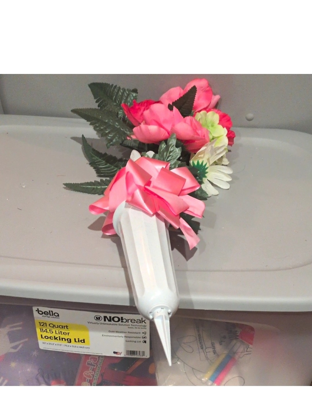 Artificial Pink Floral Arrangement with Ribbon Accent